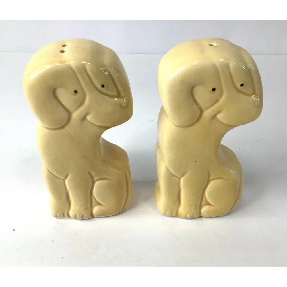 Dogs Salt and Pepper‎ Shaker Porcelain Beige Floppy Ears